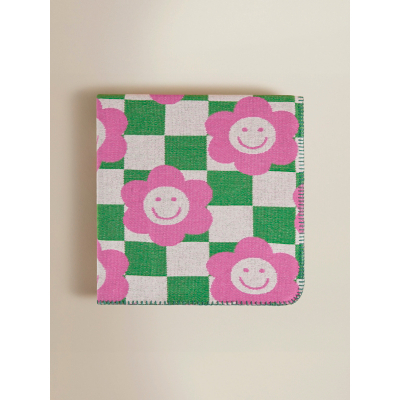 Pink Checkerboard Flower Face Chenille Throw - 150 x 120cm