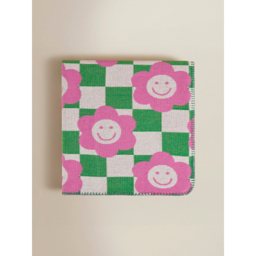 Pink Checkerboard Flower Face Chenille Throw - 150 x 120cm