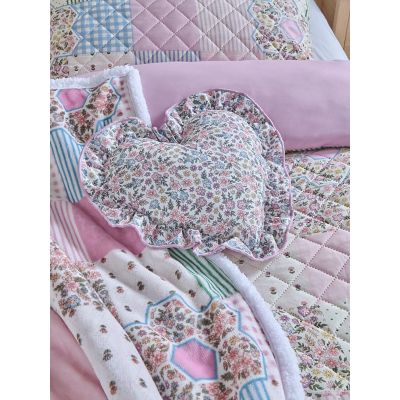 Pink & Purple Floral Patchwork Heart-Shaped Cushion