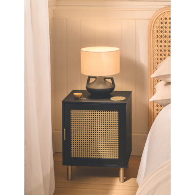 Black Rattan Bedside Table