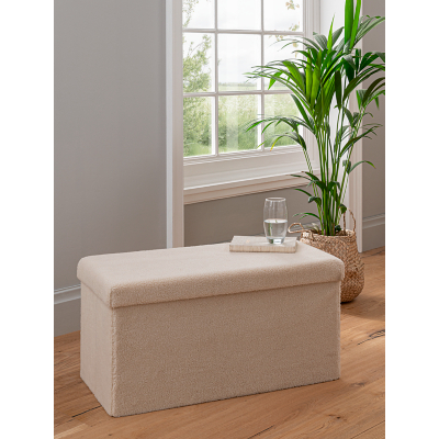 Cream Teddy Fabric Long Ottoman