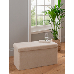Cream Teddy Fabric Long Ottoman