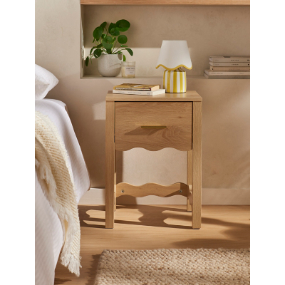 Dark Wood Wooden Scalloped Bedside Table