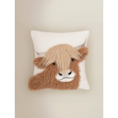 Cream Borg Highland Cow Texured Cushion