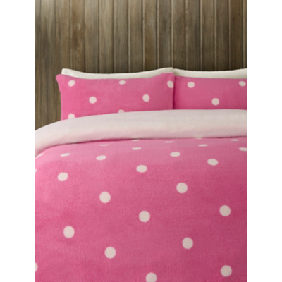 Pink & White Spot Print Teddy Duvet Set