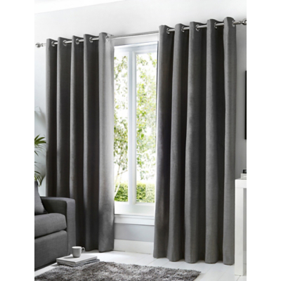 Fusion Sorbonne 100% Cotton Pair of Eyelet Curtains in Charcoal