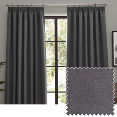 Furn Charcoal Dawn Blackout Pencil Pleat Curtains