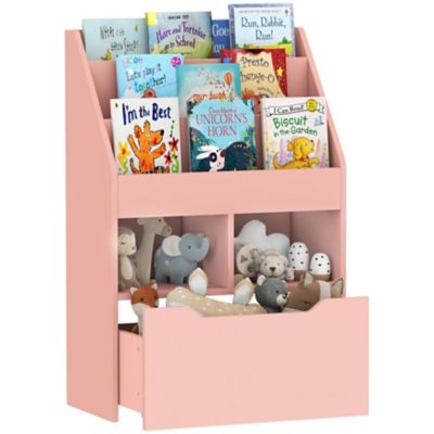 HOMCOM Pink Kids Bookcase & Toy Drawer