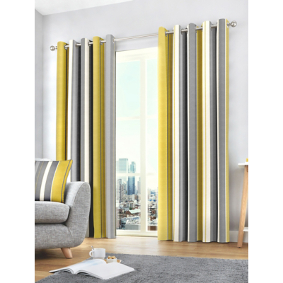 Fusion Whitworth Stripe Ochre Eyelet Curtains