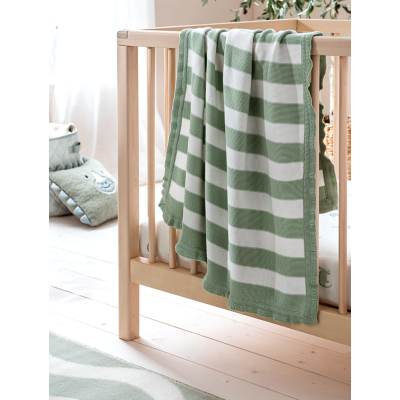 Stacey Solomon Green Knitted Striped Cotton Shawl - 100cm x 70cm