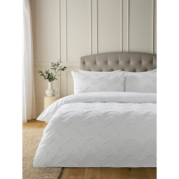 White Luxury Wavy Stripe Tufted Cotton Duvet Set