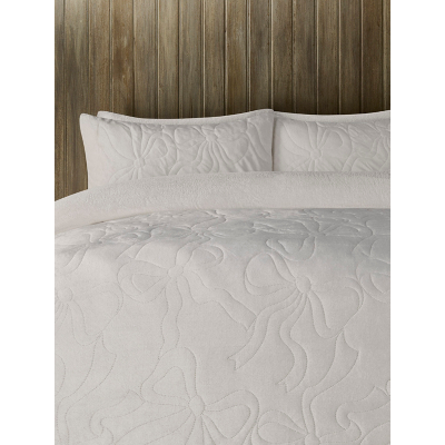 Cream Flannel Pinsonic Bow Soft Fleece Duvet Set