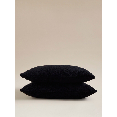 Black Plain Teddy Pillowcase Pair