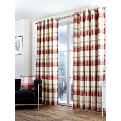 Fusion Balmoral Check 100% Cotton Ruby Eyelet Curtains