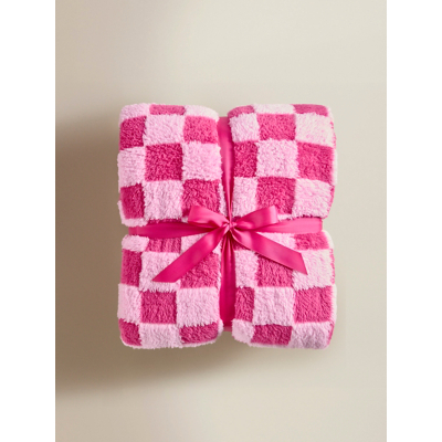 Pink Super-Soft Checkerboard Blanket - 200cm x 220cm