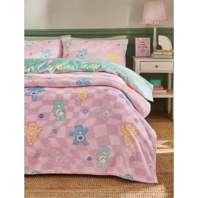 Care Bears Pink Gingham Fleece Blanket Throw