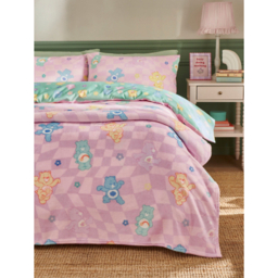 Care Bears Pink Gingham Fleece Blanket Throw