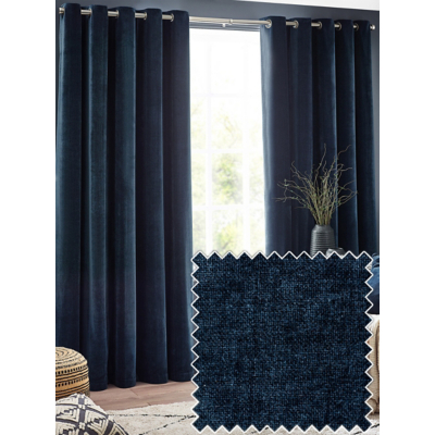 Yard Navy Heavy Chenille Velvet Eyelet Curtains