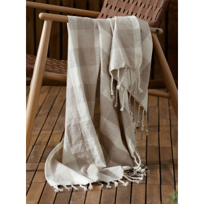 Yard Natural Chesil Check Tasselled 100% Cotton Throw - 130cm x 170cm