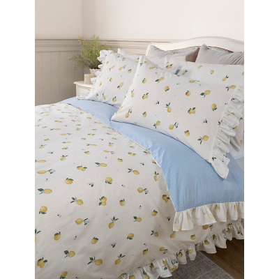 Stacey Solomon White & Lemon Frill Trim Cotton Duvet Set