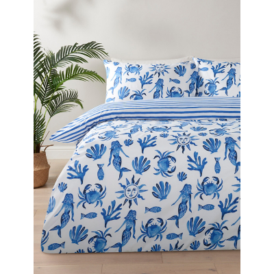 Blue & White Underwater Mermaid Reversible Duvet Set