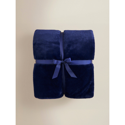 Navy Plain Faux Fur Blanket - 200cm x 220cm