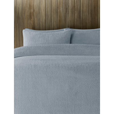 Grey Plain Teddy Finish Duvet Set