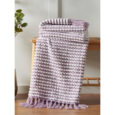 Catherine Lansfield Lilac Stab Stitch Blanket Throw - 125 x 150cm