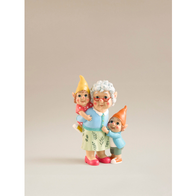 Grandma & Two Children Gnome Garden Ornament