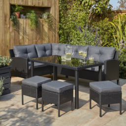Black Orlando Outdoor Corner Rattan Sofa Dining Set 5 Piece