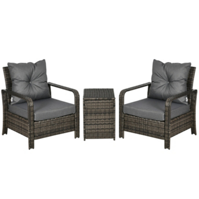 Outsunny 3pc Rattan Bistro Set with Storage