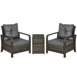 Outsunny 3pc Rattan Bistro Set with Storage
