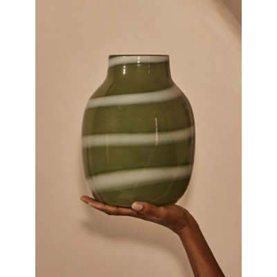 Green & White Stripe Glass Vase