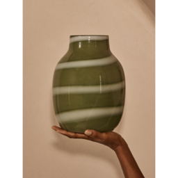 Green & White Stripe Glass Vase