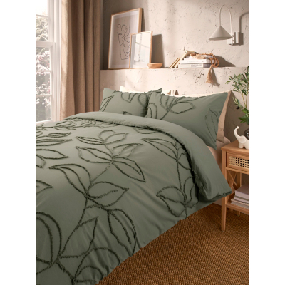 Green Luxury 100% Cotton Tufted Leaf Duvet Set