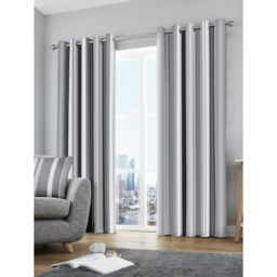 Fusion Whitworth Stripe Grey Eyelet Curtains