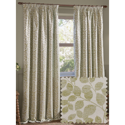 Wylder Sage Grace Leaf Jacquard Lined Pencil Pleat Curtains