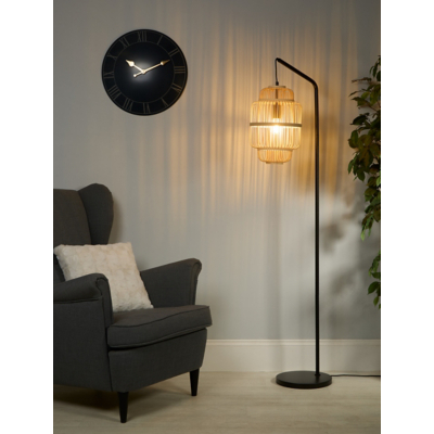 LC Black Floor Lamp With Bamboo Frame Shade