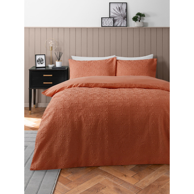 Orange Embossed Flower Bright Duvet Set