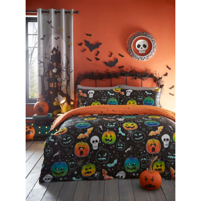 Bedlam Scary Glow Pumpkins Duvet Cover Set in Black