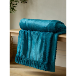 Catherine Lansfield Teal Velvet & Faux Fur Blanket Throw