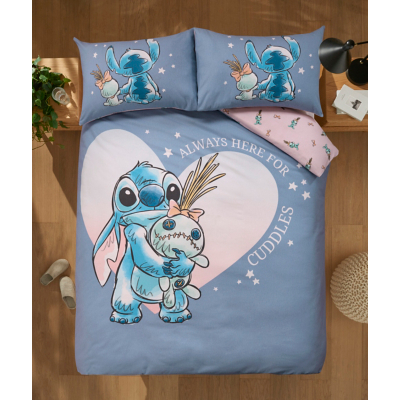 Disney Stitch Cuddle Blue Brushed Panel Reversible Duvet Set