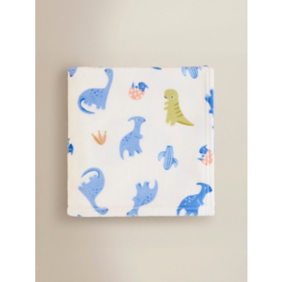 Blue & White Dinosaur Fleece Blanket - 120 x 150 cm