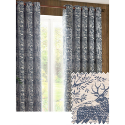 furn. Blue Winter Woods Animal Chenille Eyelet Curtain