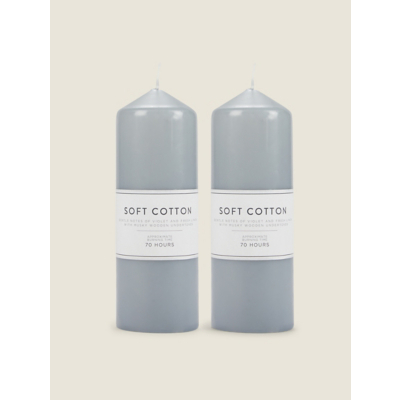 Grey Soft Cotton Scented Pillar Candle - Set of 2