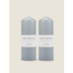 Grey Soft Cotton Scented Pillar Candle - Set of 2
