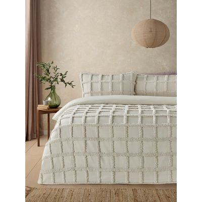 Ivory Tufted Grid Microfibre Duvet Set