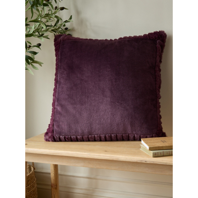 Catherine Lansfield Plum Velvet and Faux Fur Cushion
