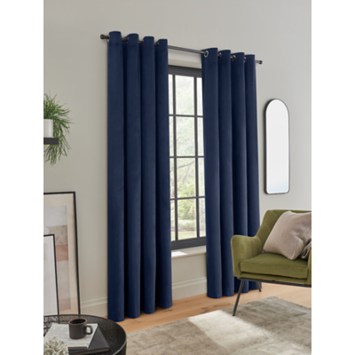 Navy Matte Velvet Eyelet Curtains