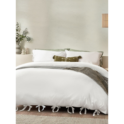 Yard White Mallow Bowtie 100% Cotton Duvet Cover Set